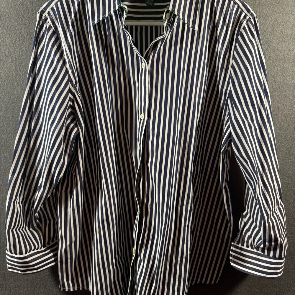 Ralph Lauren Navy and White Striped Button Down Shirt - Picture 1 of 6